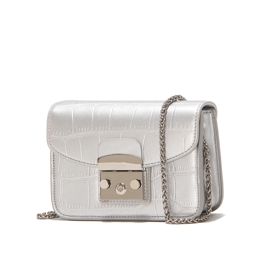 

Silver Chain Mini Flap Bag Crossbody Messenger Case for Women Square Metal Lock Shoulder Handbags Classical Designer Small Bag