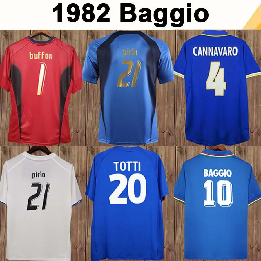

1982 1994 R. BAGGIO MALDINI BARESI ANCELOTTI Retro Soccer Jerseys 2006 CANNAVARO MAGLIA PIRLO Football Shirt Uniforms