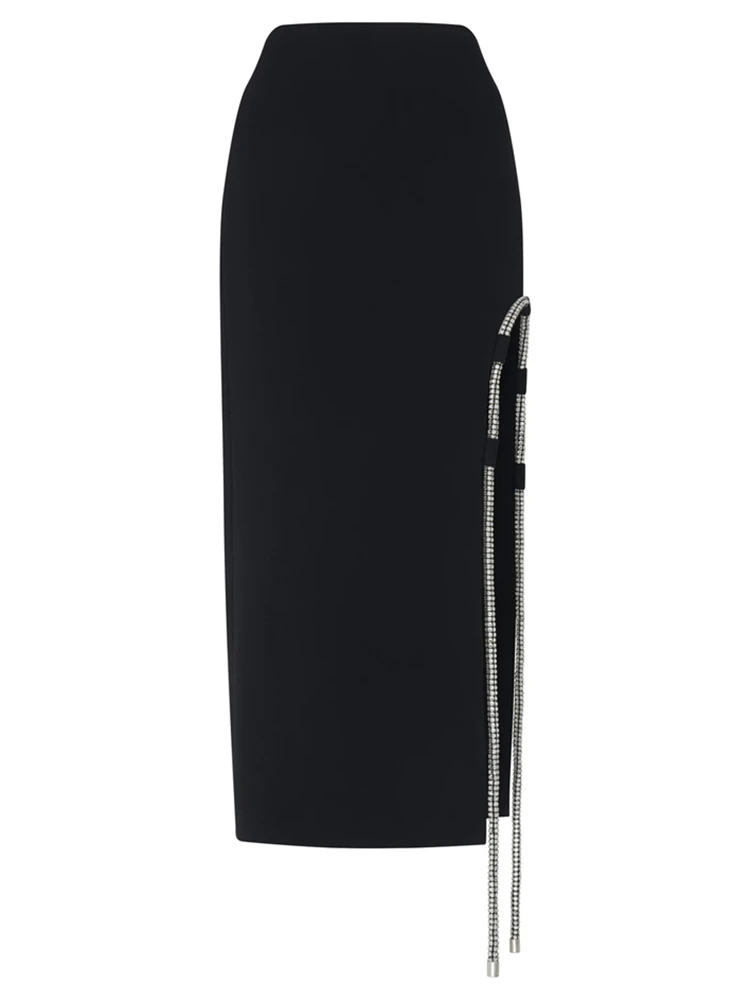 

Женская атласная Юбка-миди с высокой талией, асимметричная юбка средней длины с разрезом и украшением, Новинка лета 2021