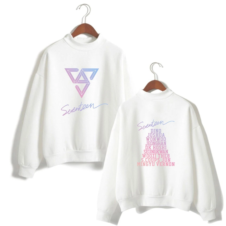 Harajuku Kawaii Sweatshirt Pullover Women Turtleneck Tops Kpop Seventeen Album Concert Fans Supportive Member Name Print Hoodies | Женская
