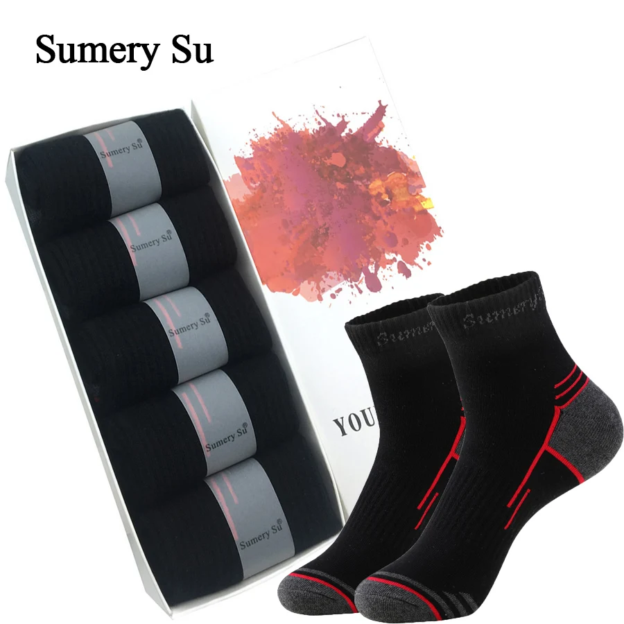 5 Pairs/Box Running Socks Men Sport Outdoor Casual Travel Cotton Stripes Compression Black Sock Mens Gift