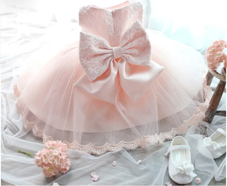 Elegant Girl Dress Girls 2021 Summer Fashion Pink Lace Big Bow Party Tulle Flower Princess Wedding Dresses Baby dress | Детская одежда