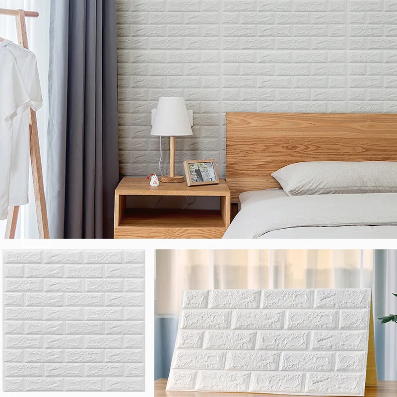

12pcs Waterproof TV Background Brick Self adhesive Wallpapers 3D Wall Sticker Living Room Bedroom Decorative Stickers