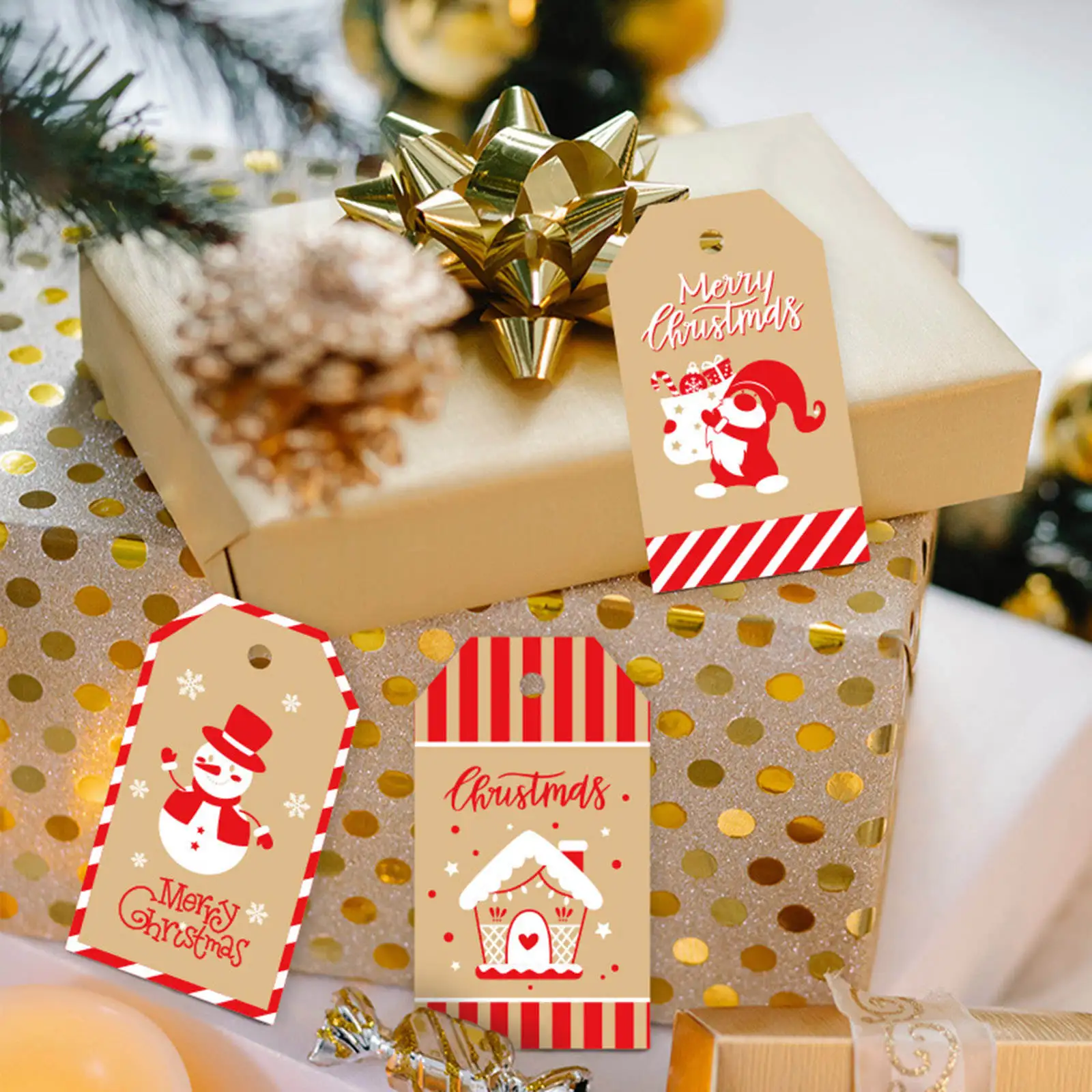 

Рождественские бумажные этикетки с узором, 100 шт.