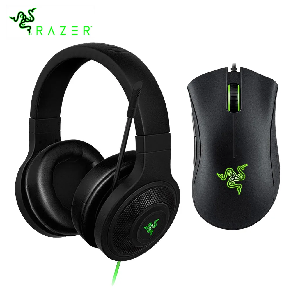 Наушники razer Kraken с микрофоном, игровая мышь razer DeathAdder 6400 dpi для ПК/ноутбука/телефона - Цвет: headphone and mouse