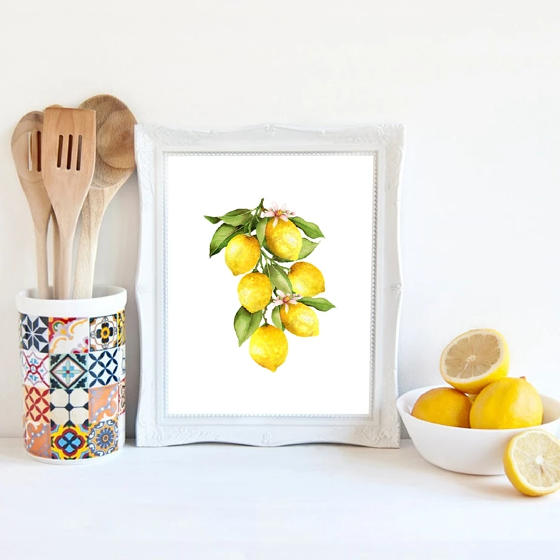 

Lemon Canvas Oil Painting Prints Kitchen Wall Art Decor Lemon on the Branch Fruit Pictures Home Room Wall Decoration Poster