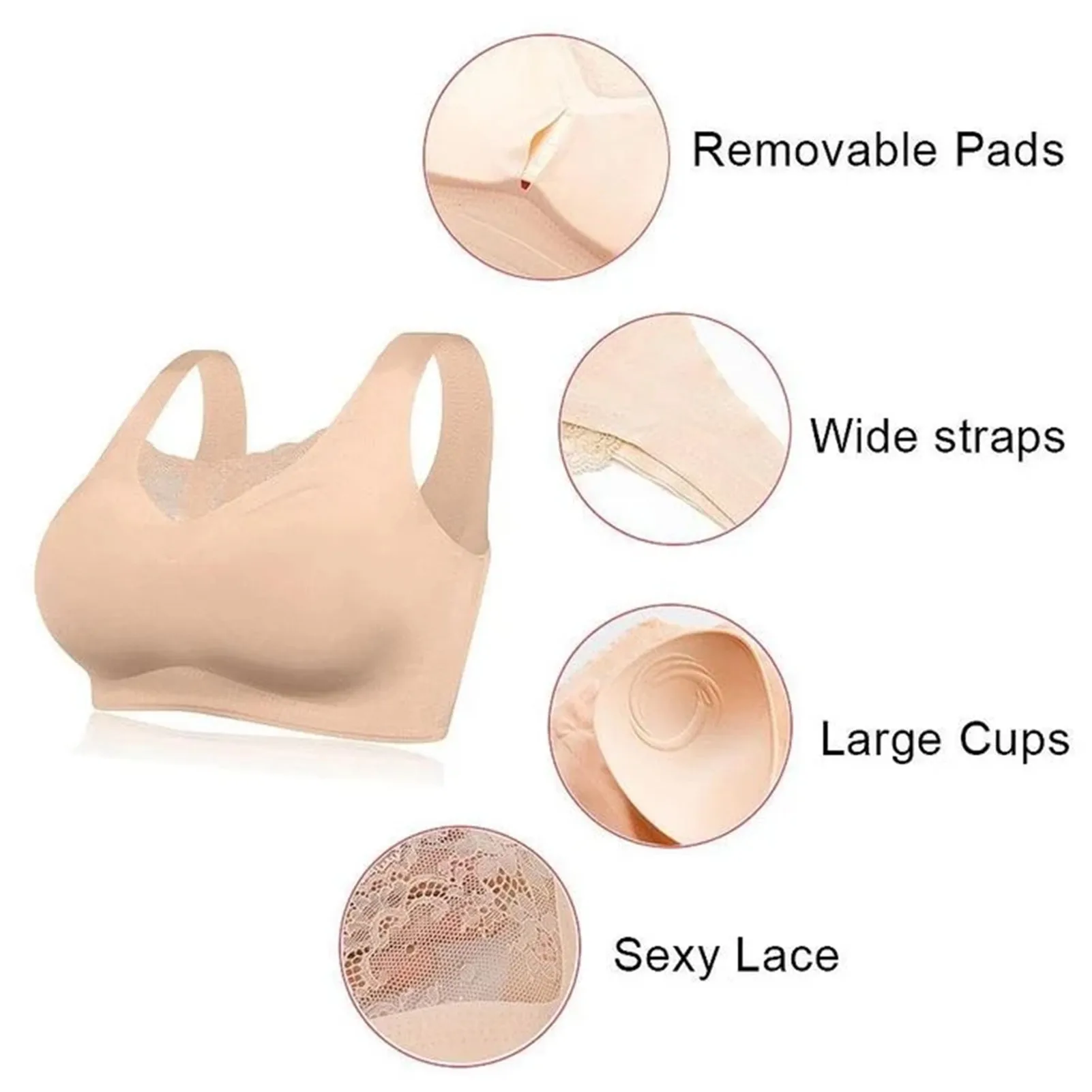

Seamless Plus Size Elastic Comfort Lace Vest Bra (From M to 7XL) Personal Health Care Braces & Supports NShopping