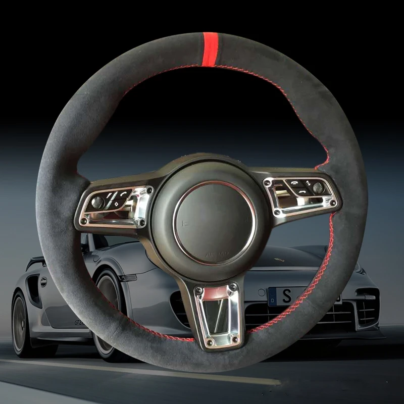 

Black Alcantara Car Steering Wheel Cover for Porsche Macan Cayenne 2015-2016