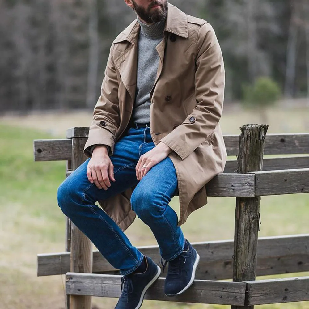 Новая мужская куртка 2021 модная Осенняя длинная хлопковая ветровка куртки пальто