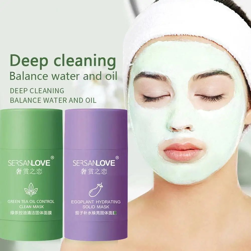 

Green Tea Cleaning Eggplant Purifying Clay Stick Oil Beauty Control Care Cream Anti-Acne Mud Skin X7N1