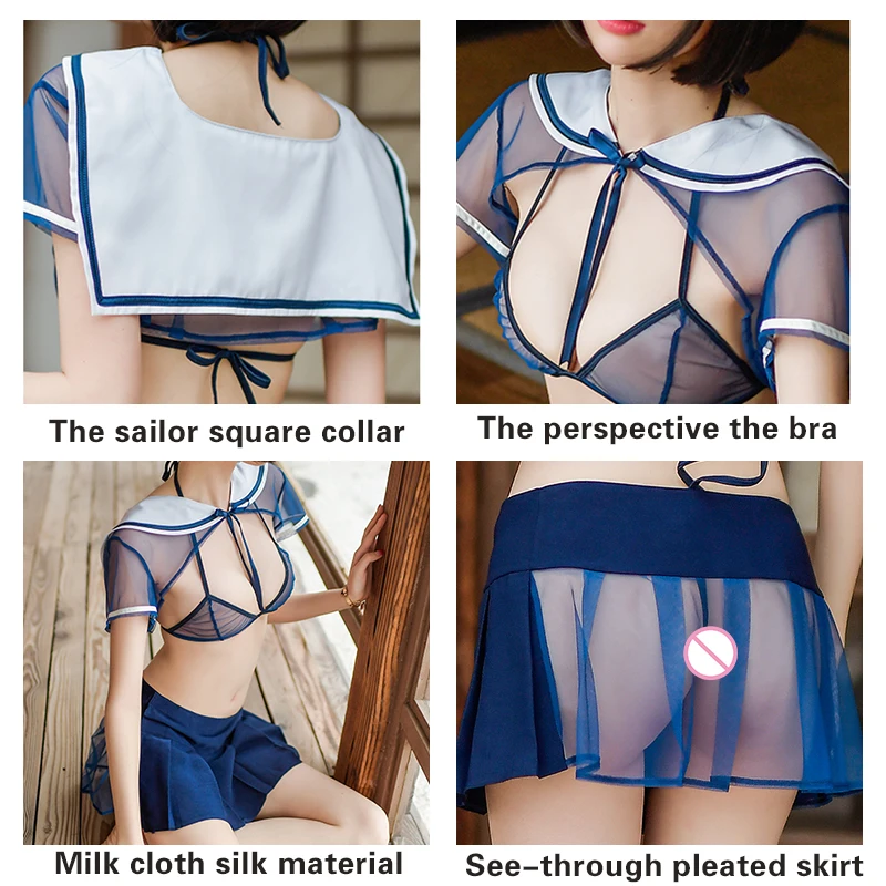 

l sexy lingerie seductive sailor collar mesh JK uniform sailor suit stage performance dress suit role-play student costume 2021