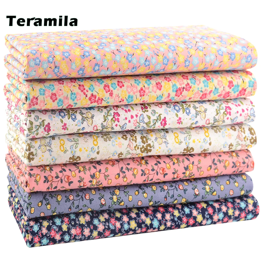 

Teramila Poplin Soft Cotton Flowers Printed Fabrics For Sewing Dress Clothes Quilt Textile Needlework Handicraft Per Half Meters