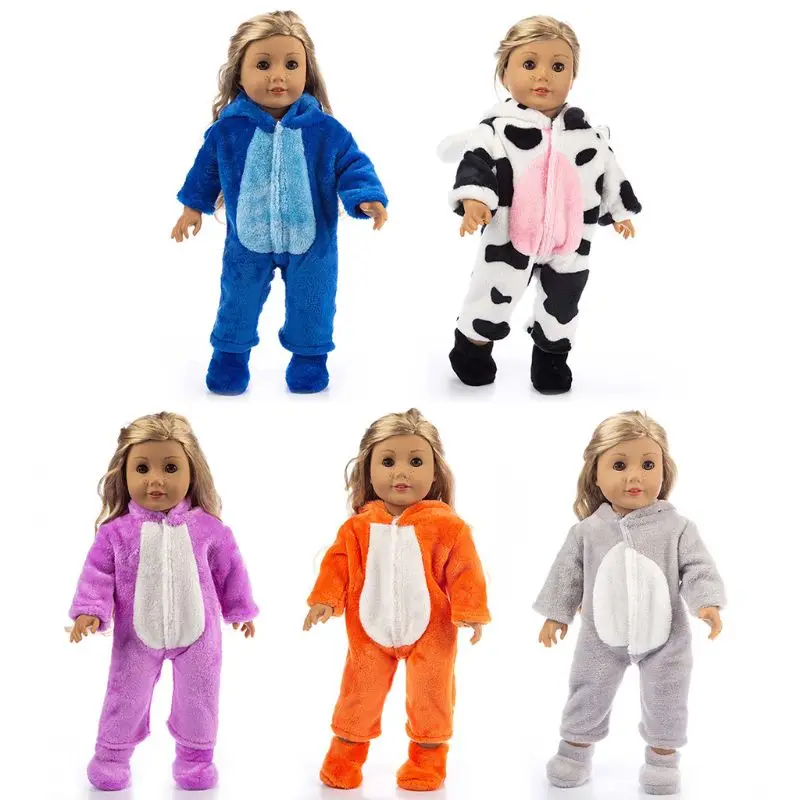 

Doll Dress Up Clothes Set Cute Warm One-piece Pajamas and Shoes for 18 Inches US Girl Doll Accessories Children Gift