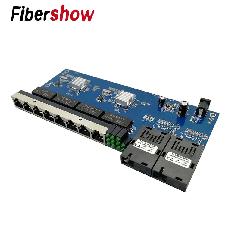 Гигабитный Ethernet-коммутатор волоконно-оптический медиа конвертер pcba 8 RJ45 UTP 2 волоконный порт 10/100/1000 M платы 3 предмета в комплекте