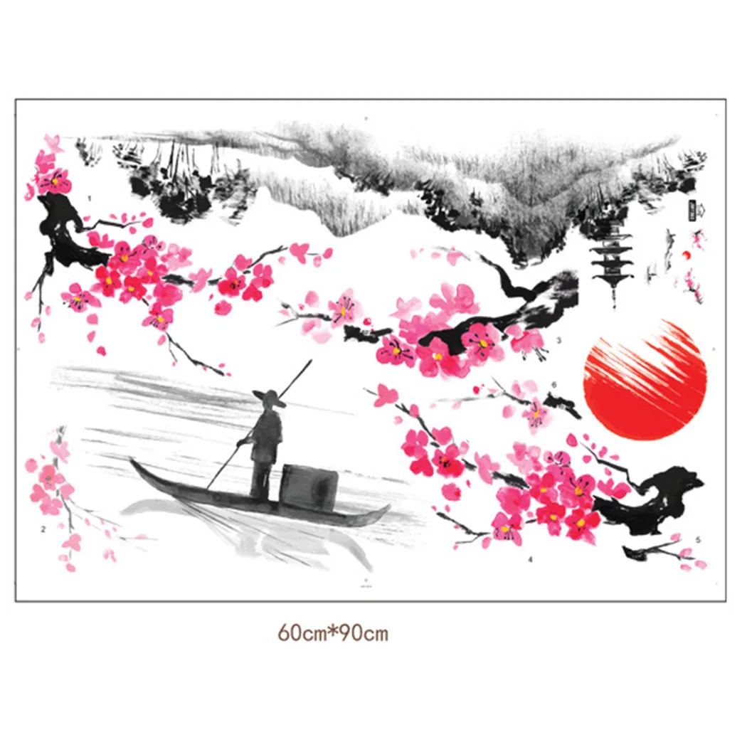 

1*Wall Sticker Chinese Style Sakura Japanese Pink Cherry Blossom Tree Decor Wall Sticker Decor 60*90cm