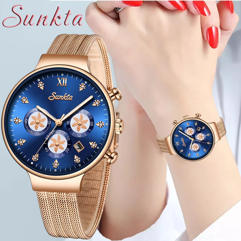 Часы наручные SUNKTA женские кварцевые модные брендовые Роскошные спортивные