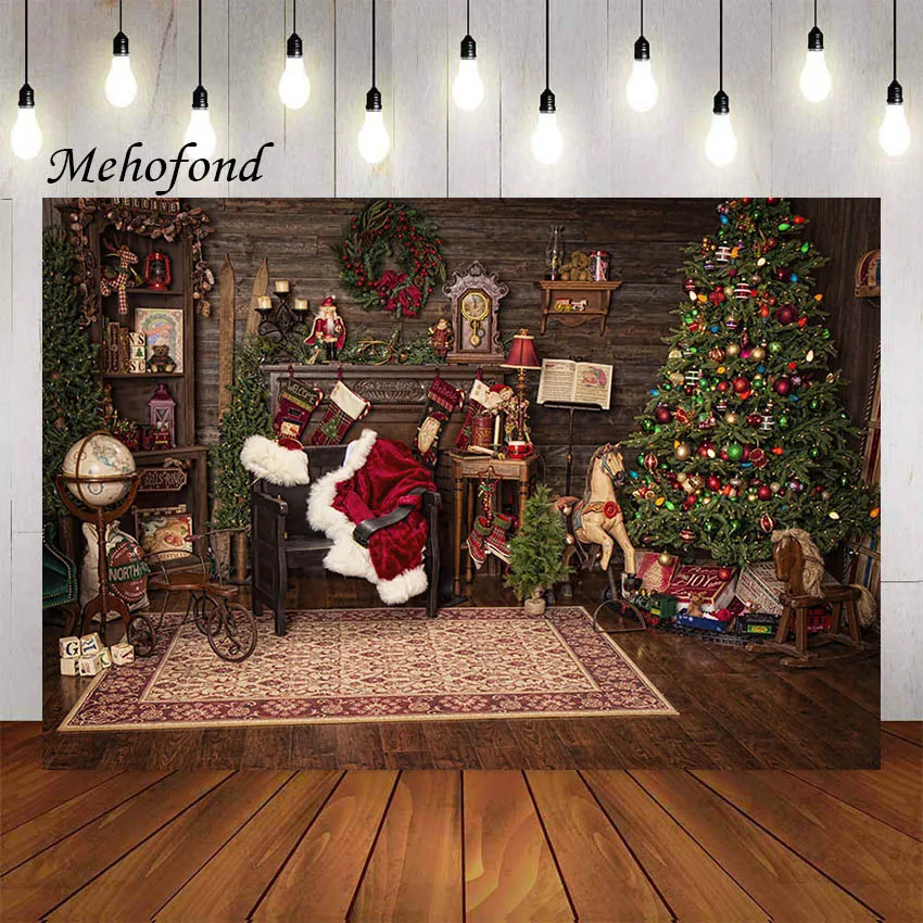 

Mehofond Photography Background Christmas Fireplace Santa Gifts Kids Portrait Family Holiday Party Decor Backdrop Photo Studio