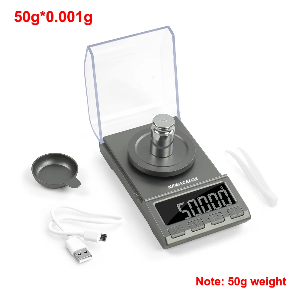 8068GY-50G Scales NEWACALOX 0,001 г точные цифровые ювелирные весы 50 г/100 г Электронные весы с питанием от USB ЖК-дисплей мини лабораторные весы 0,001 г - Цвет: 8068GY-50G Scales