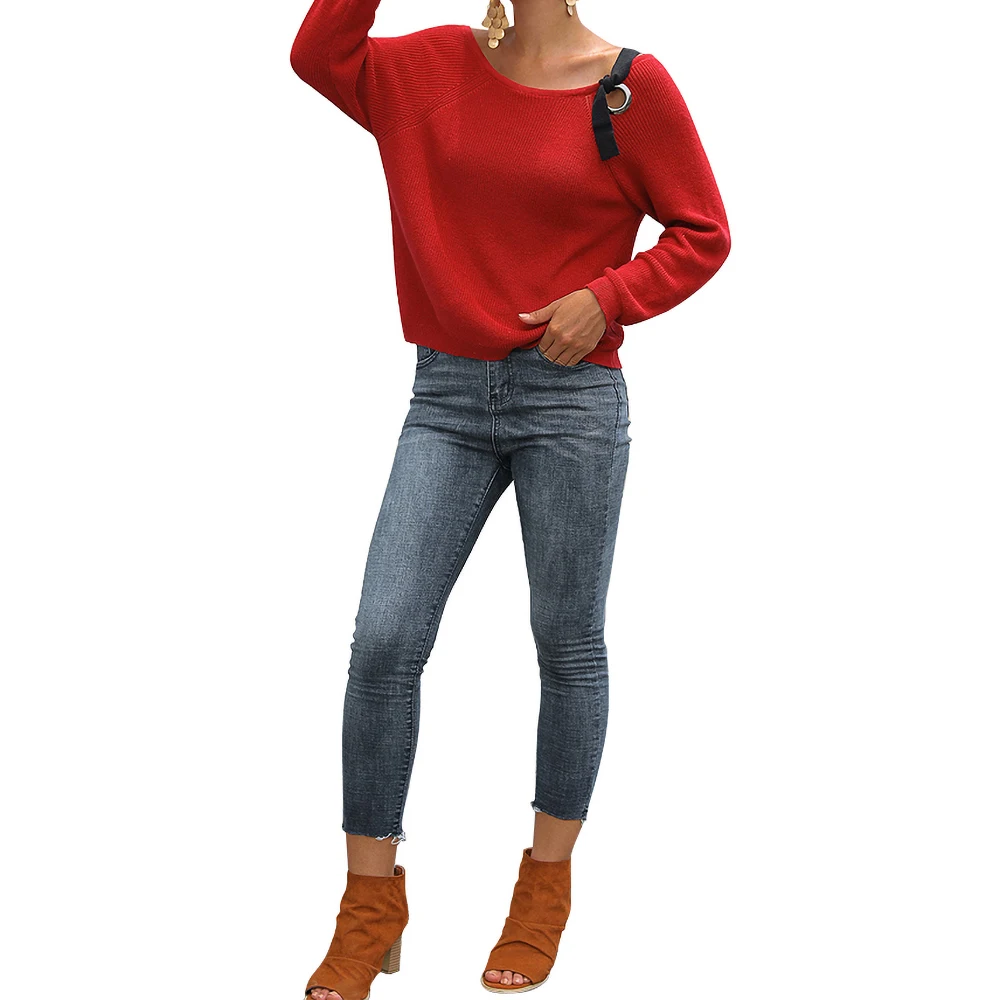 Новый женский пуловер на шнуровке с круглым вырезом и открытыми плечами короткий