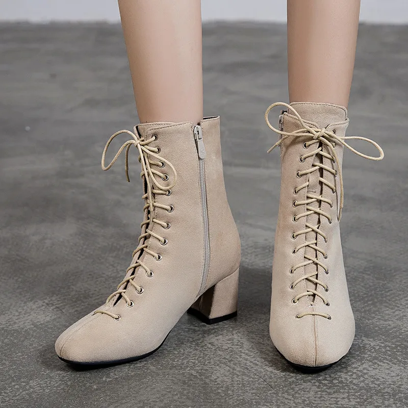 Женские ботинки с перекрестной шнуровкой YMECHIC зимние в стиле панк и готика черные