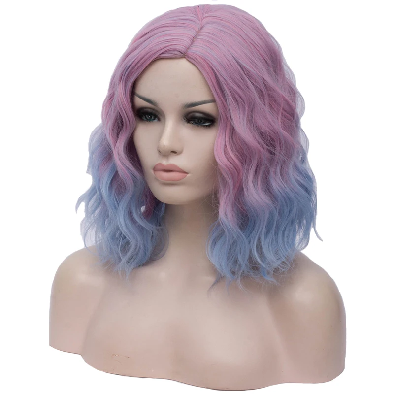 MSIWIGS Женские Двухцветные короткие розовые голубые парики короткие кудрявые 14 дюймов Синтетические волосы парик для черных белых женщин косплей боб парики