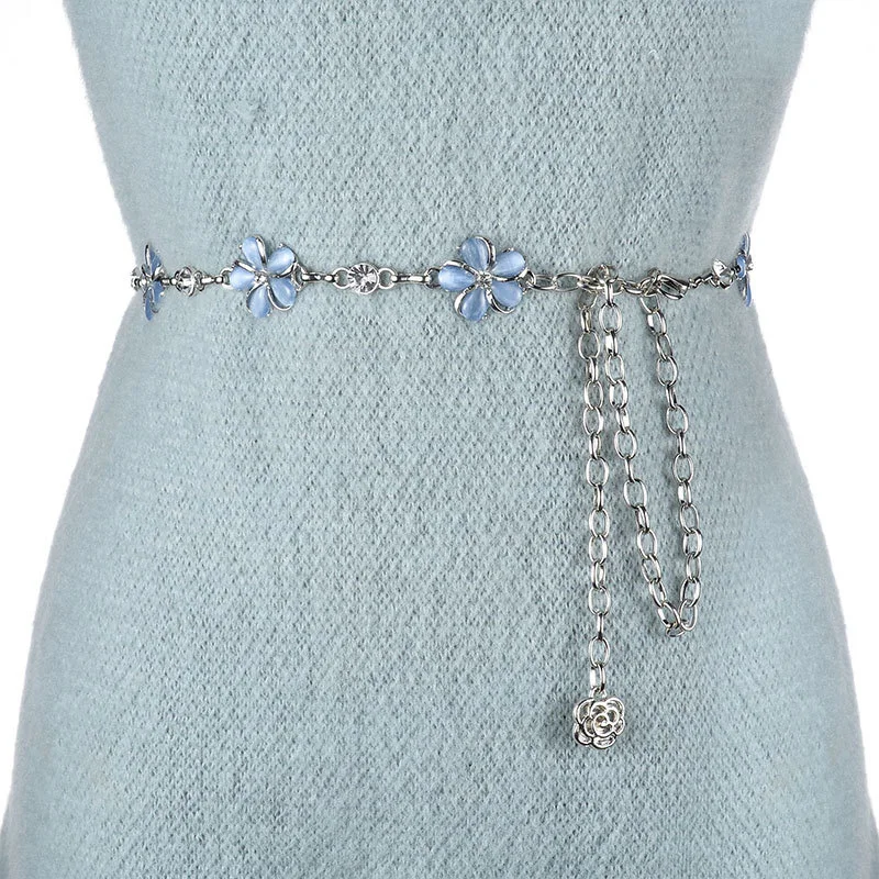 Ремень с металлической цепочкой для женщин универсальный тонкий пояс платьев