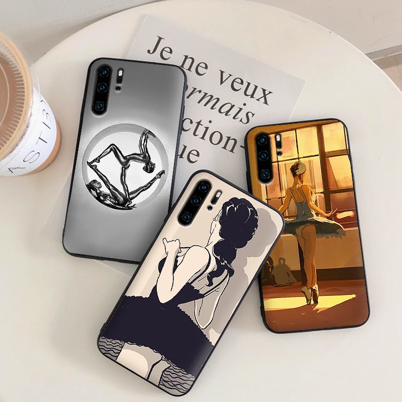 Балетки для танцев девочек черный силиконовый чехол телефона huawei Y6 Y7 2018 Y9 Prime