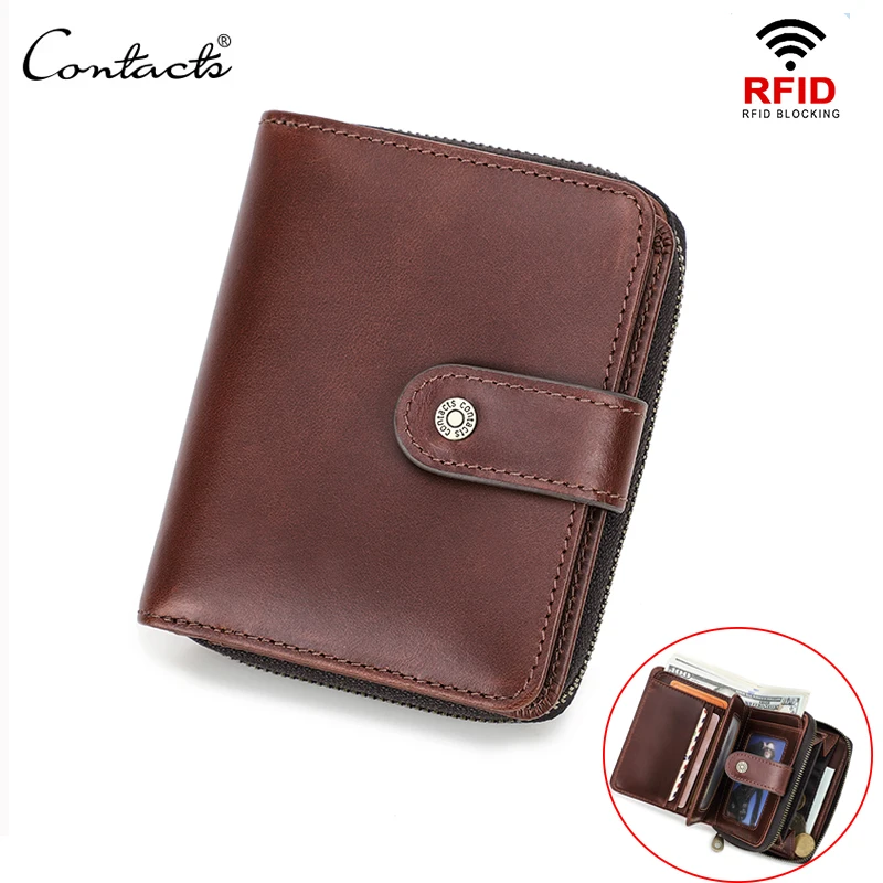

Genuine Leather Wallet Brand Men RFID Card Holder Clutch Male Slim Purse Wallet Zipper Hasp Coin Pocket Casual Mini Money Bag