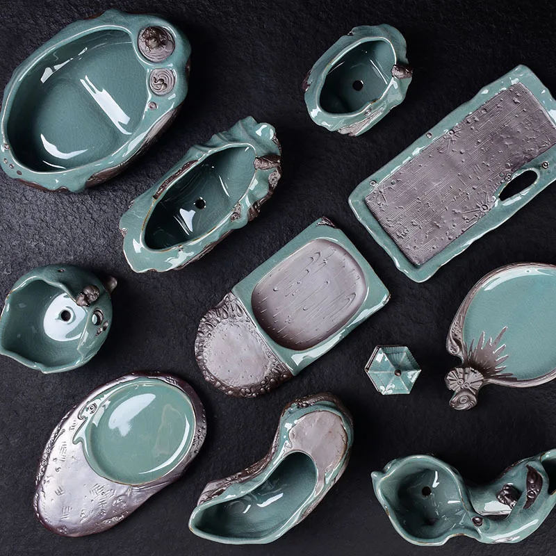 

Hot-selling Brother Kiln Purple Flower Pot Water Tray Retro Ceramic Rectangular Desktop Potted Succulent Flower Pot Base