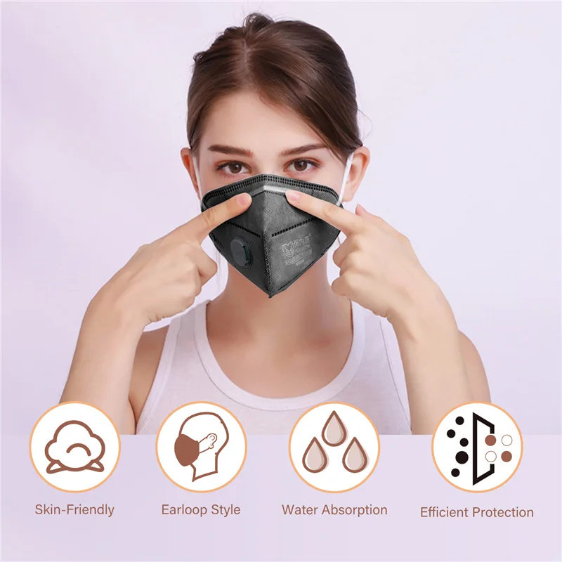 

POWECOM 10-60PCS Kn95 Mask With Valve Respirator Face Mask Reuseable FFP2 Masks Anti-Dust 6-Layer Filter Mascarillas