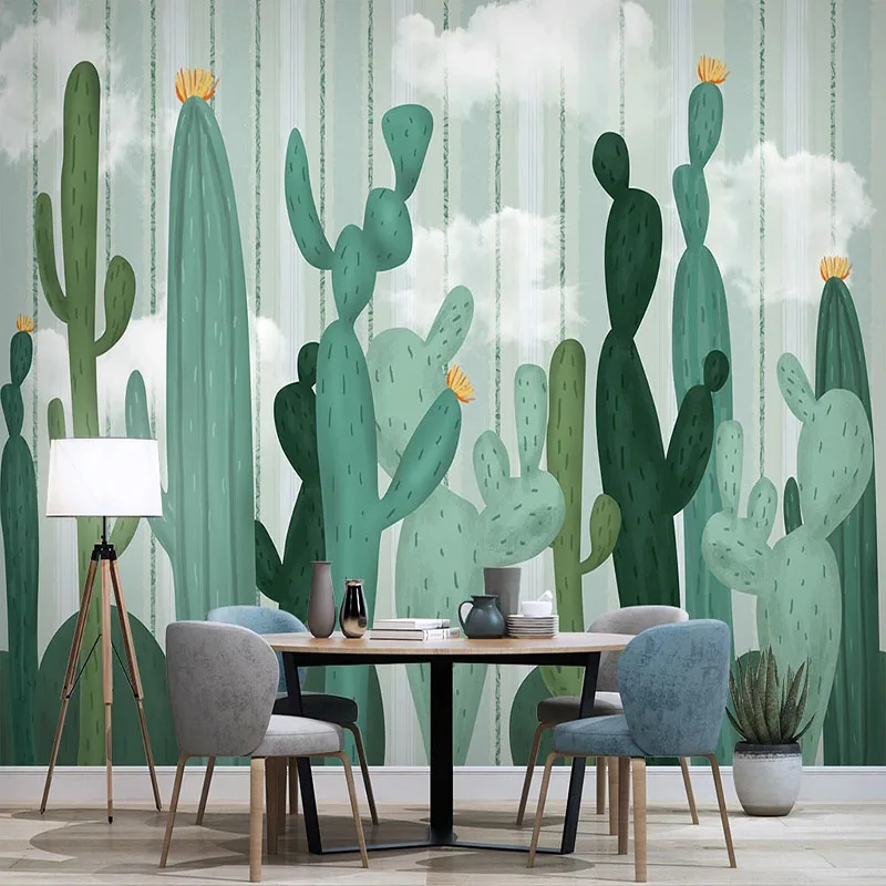 

Настенные 3D-обои на заказ, Настенная картина с тропическими растениями, кактусами, для гостиной, телевизора, дивана, спальни, домашний декор,...