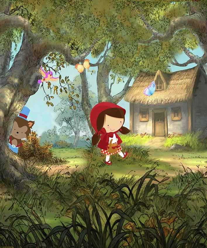 5X7 футов маленький красный капот сказочный лес бабочка птица деревья