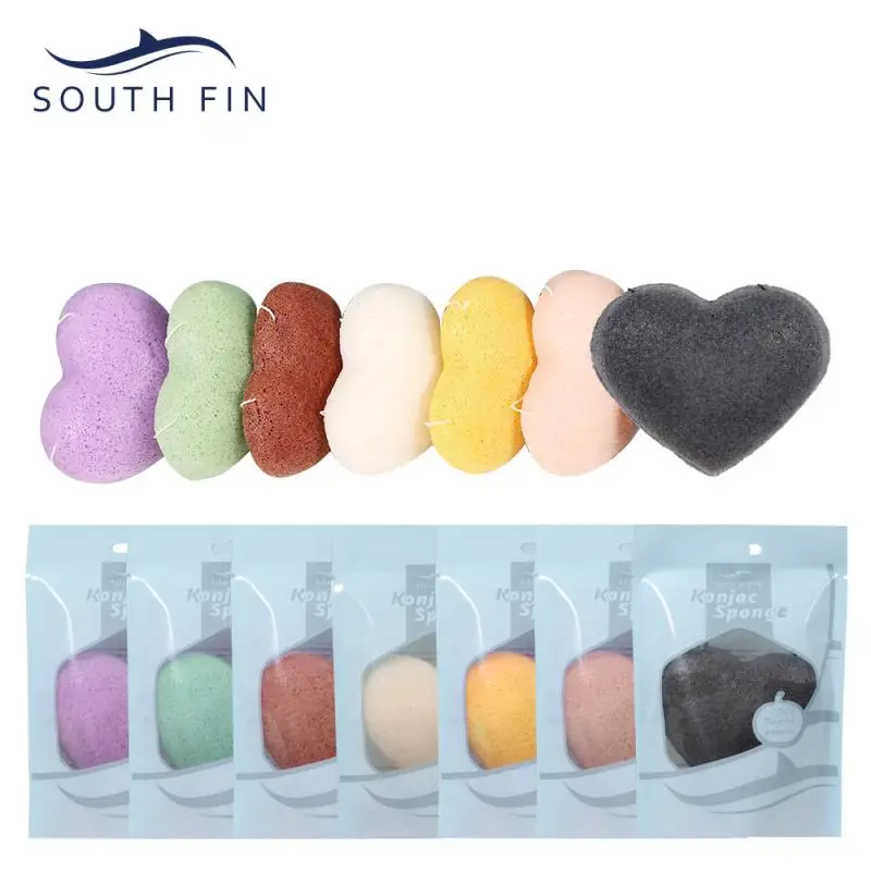 

7 Color Heart-shaped Natural Soft Konjac Facial Puff Face Cleanse Washing Sponge Exfoliator Cleansing Sponge Puff Skin Care Tool