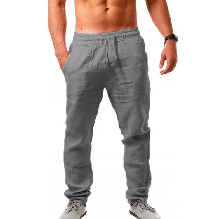 

Новинка 2021, мужские хлопковые льняные брюки, мужские летние дышащие однотонные льняные брюки, одежда для фитнеса в уличном стиле