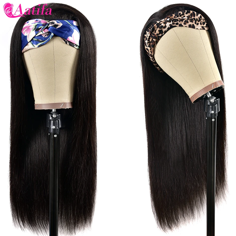 Прямой парик с головной повязкой 100% парики из натуральных волос бразильский