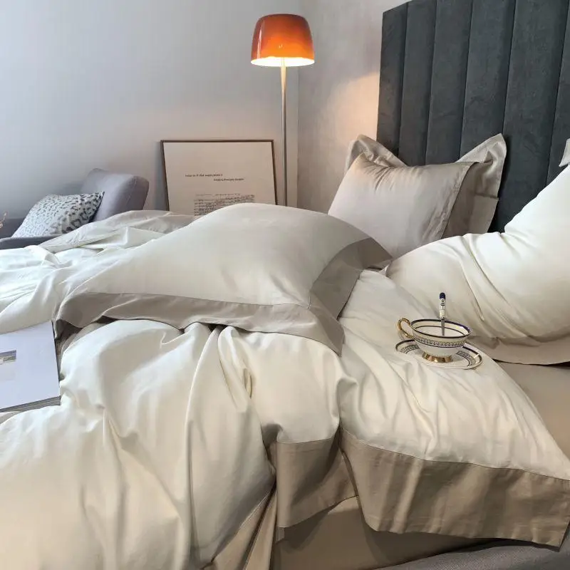 

Grey White Duvet Cover Simple Style Patchwork King Queen Size 4Pcs Egyptian Cotton Bedding set with Zipper Bed Sheet Pillowcase