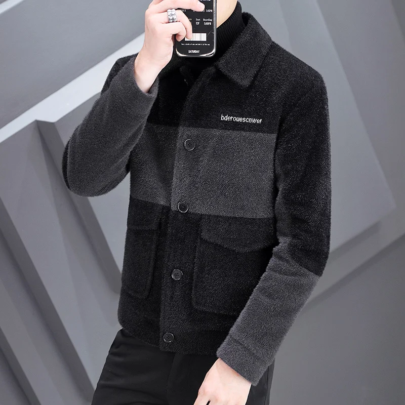 

Young British Short Lapel Woolen Coat Slim Autumn and Winter Korean Version of The Trend Handsome Men Mink Velvet Coat