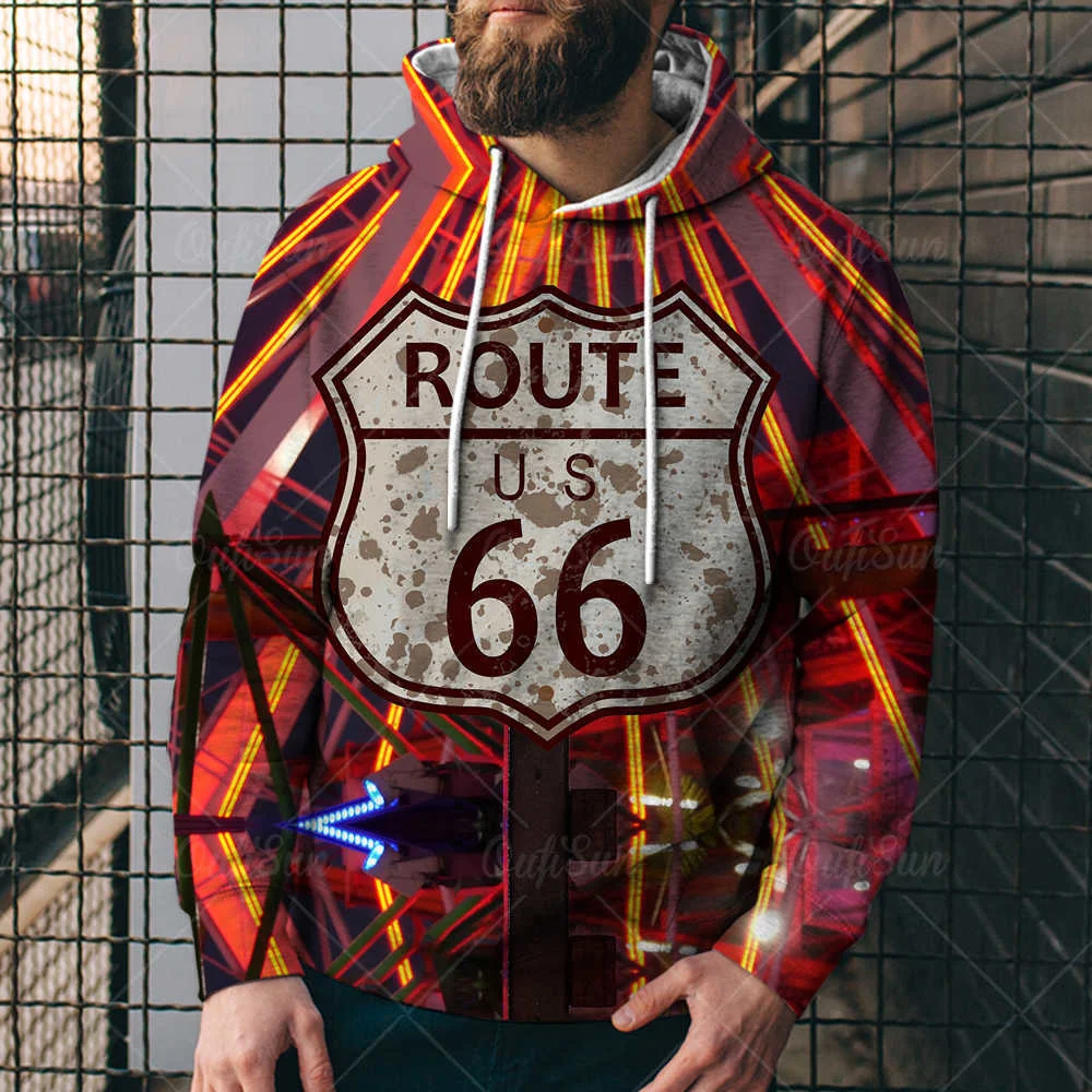 

Fashion Trend Sweater Us Highway 66 3d Printed Men's Casual Loose Comfortable Hoodie