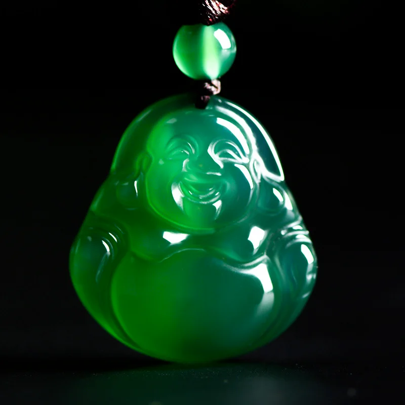 

Natural Green Chalcedony Hand-carved Buddha Jade Pendant Fashion Boutique Jewelry Men and Women Agate Necklace Gift