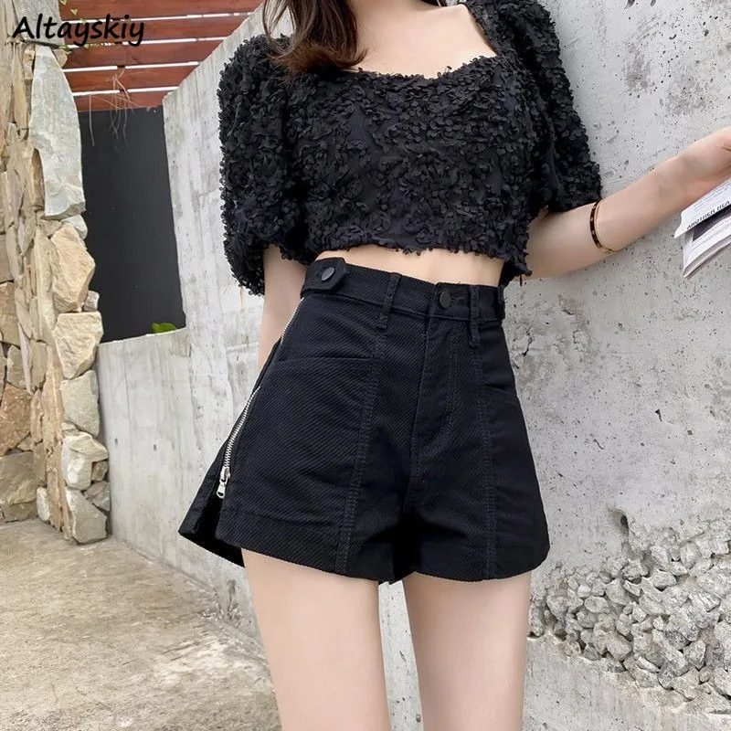 

Women Shorts Solid Casual Hot Short Pants Summer Sexy High Waist Sexy Button Fly Zipper Korean Style Cargo Harajuku Simple Chic