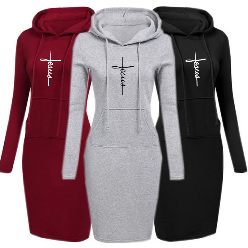 

Long-Sleeve Dress Oversized Spring Autumn Casual Drawstring Pocket Women Clothing Dropshipping Sweatshirt Pullover Hoodies Dress