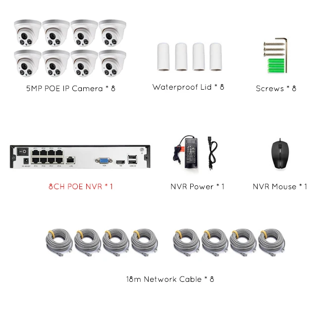 8CH With Cable TySvance 8ch 5MP с аудиовходом PoE Комплект H.265 система CCTV безопасность NVR до 16ch 5MP Крытый ИК ip-камера наблюдения видео DIY - Цвет: 8CH With Cable