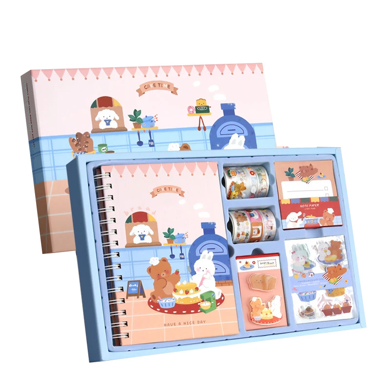 

Bear and Rabbit Notebook Gift Box Stickers Tape Traveler Journal Tape Stationery Set Student School Gifts