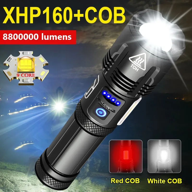 880000 LM XHP160 Супер мощный светодиодный фонарик 18650 26650 Фонарик перезаряжаемый USB