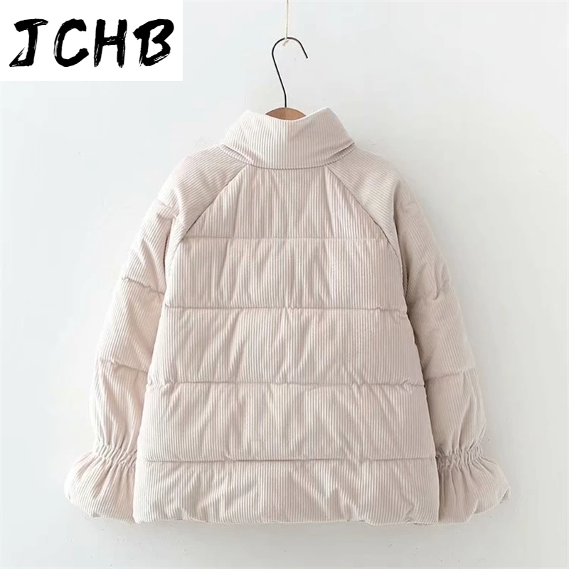 

JCHB Winter Thicken Cotton Down Jacket Female Fashion Corduroy Warm Parkas Women Chic Short Cotton Coat For Women 2021 New