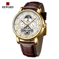new reward men watch automatic mechanical wristwatch genuine leather watchband tourbillon movement codelovereward 39 10
