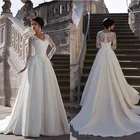 Новинка 2021, винтажные Свадебные платья с V-образным вырезом, роскошное свадебное платье с длинным рукавом, платье принцессы для женщин, кружевной топ для невесты, атласное платье для невесты