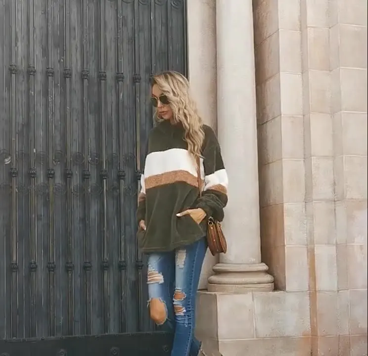 

Женский Однотонный свитер с длинным рукавом, повседневный свободный свитер с капюшоном, Осень-зима 2021