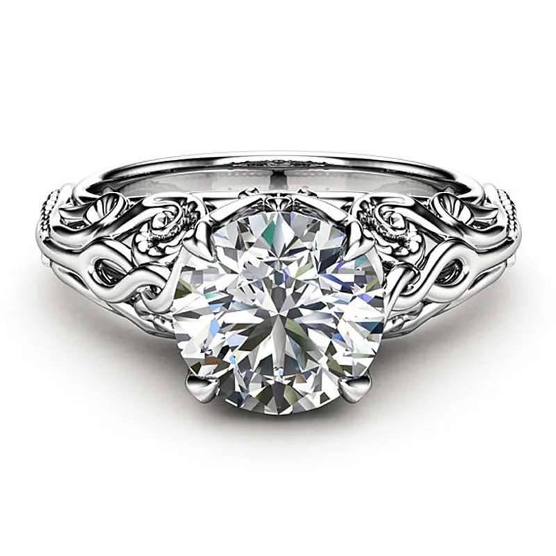 2018 Винтаж Готический Круглый Кристалл Циркон Обручальное кольцо с белый