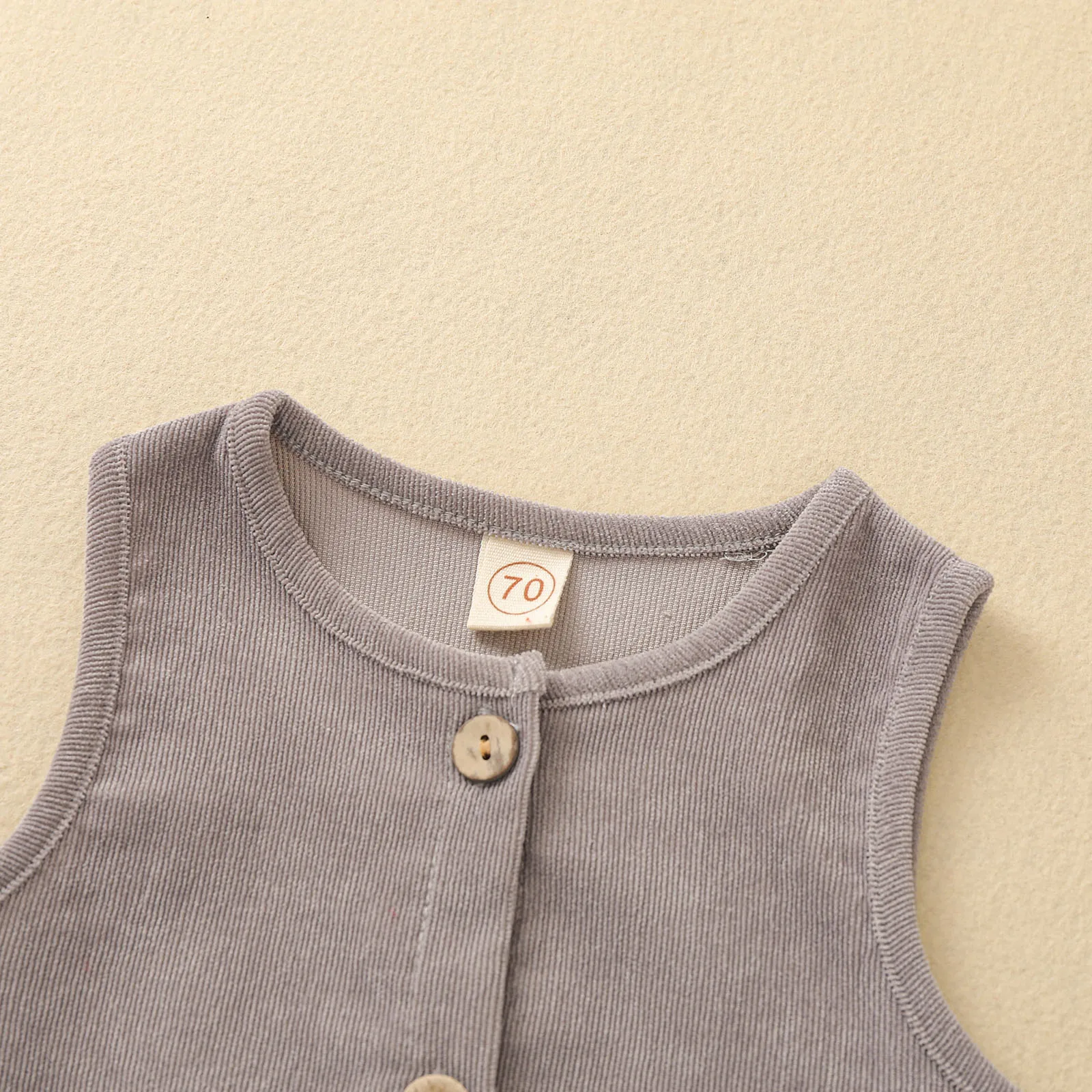 

Newborns Solid Color One-piece Corduroy Romper, Sleeveless Single Breasted Bodysuit for 0-24 M Babies of Summer Wear